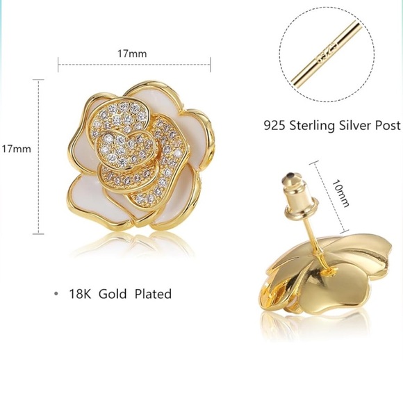 18k Diamond Camellia Earrings - Picture 4 of 6